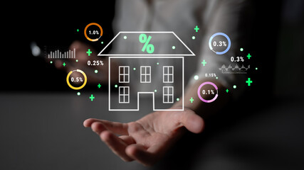 An analysis of real estate mortgage interest rates and the housing market. A concept of property investment, home loans, and finance analytics. Motif