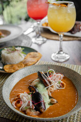 tomato and seafood cream soup