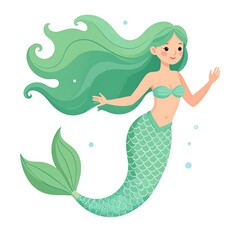 Cute green mermaid in a playful pose
