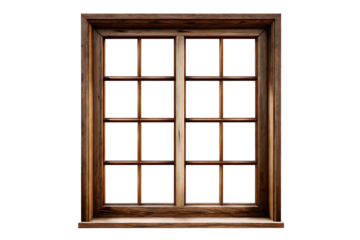 Wooden window frame with panes isolated on a transparent background