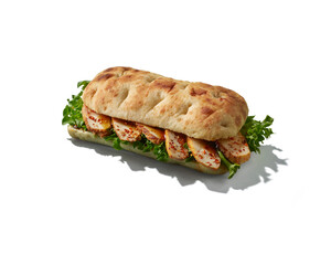 Delicious chicken sandwich with lettuce on white background healthy meal