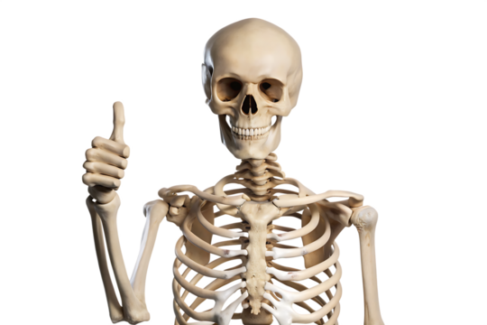 Human Skeleton With Thumbs Up Gesture On Background anatomy bones isolated on a transparent background - Powered by Adobe