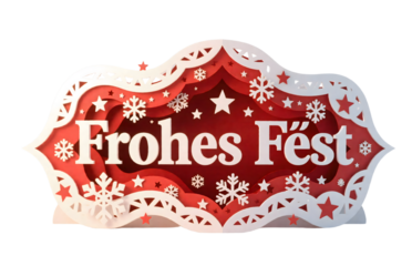 Frohes Fest sign with snowflakes and stars on red background, festive design, German Christmas celebration