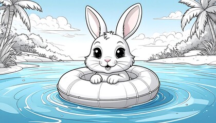 A charming bunny floating on a tropical pond with a summer vibes vector
