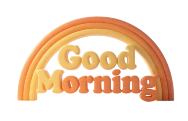 Stylized 'Good Morning' text with gradient colors, cheerful font, and black background, concept of optimism and positivity in morning greetings.