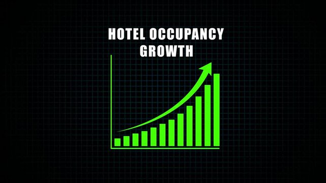 hotel occupancy growth business arrow graph going up represents profit and growth from holiday. 4k animation on black background.