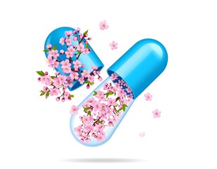 Blue capsule with pink flowers