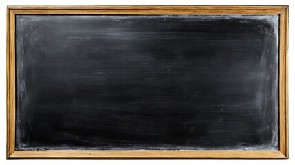 A rustic wooden framed blackboard with a dusty dark surface ready for writing