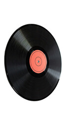 Vintage Black Vinyl Record with Coral Label on Dark Background, Perfect for Music Packaging Design, Album Art, or Retro Aesthetic Projects, High