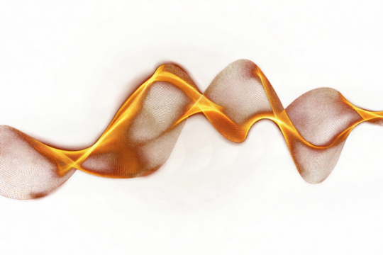 Abstract orange music wave form shape transparent PNG isolated background. Electronic rhythm frequency