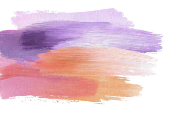 Abstract pale pastel watercolor paint brush stroke flow texture PNG transparent background isolated graphic resource. Muted mixed pink, purple, orange color art shape design