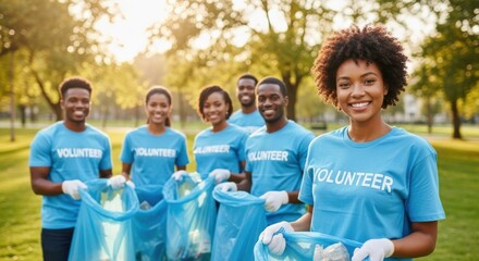 Diverse Group of Volunteers Cleaning Up Local Park Together