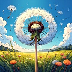 Colorful dandelion in a field