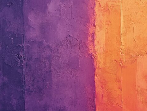 Textured wall transitions from deep purple to vibrant orange.