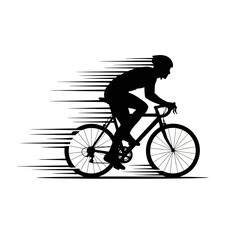 Cyclist in motion silhouette isolated on white background