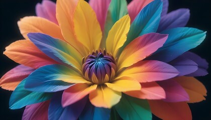 Obraz premium Vibrant Rainbow Flower Against a Dark Background