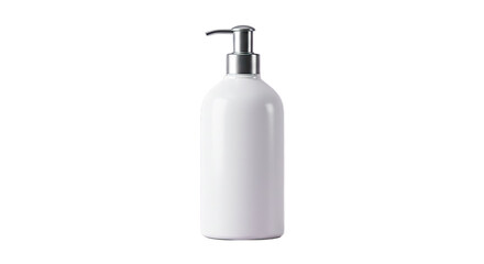 White Plastic Bottle with Silver Pump Dispenser on White Background: Mockup for Product Packaging Design, Minimalist Branding, and Clean Aesthetic