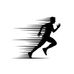 Dynamic runner silhouette with speed lines isolated on white background