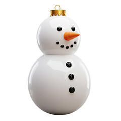 White Snowman Christmas Ornament with Gold Top 3D Render for Winter Holiday Decorations, Festive Season Design Element, Transparent Background for