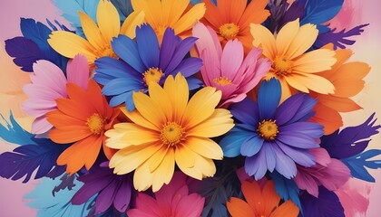 Obraz premium Vibrant floral arrangement showcasing a burst of colorful cosmos flowers.