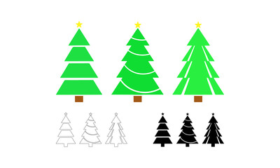 Christmas Tree Illustration Pack – Vector Holiday Trees in Silhouette, Outline, and Color