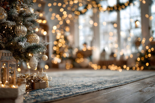 Empty, defocuded christmas room background with copyspace
