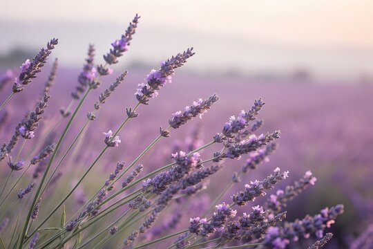 Field of lavender flowers at sunset, soft focus