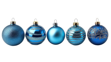 Set of blue Christmas balls isolated on transparent background