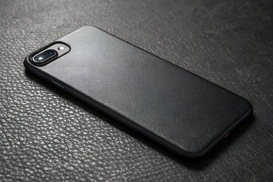 Black smartphone case on a textured surface