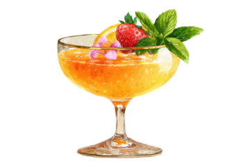 bundle of popular vibrant colorful refreshing cocktails PNG transparent background isolated. Well known exotic summer cocktail in coupe saucer glass with garnish