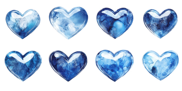Set of blue hearts isolated on transparent background - Powered by Adobe