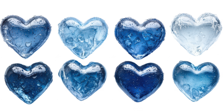Set of blue hearts isolated on transparent background