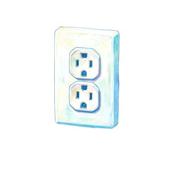 Wall outlet illustration with dual sockets in bright colors, cut out