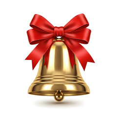 Polished Golden Bell with Red Bow — Classic Holiday Ornament

