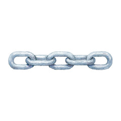 Obraz premium Sturdy steel chain with five linked metal components on white background, cut out
