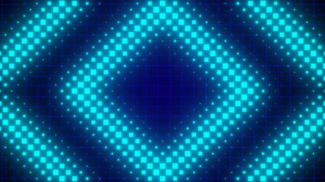 Abstract loop glowing yellow orange disco wall with bright light bulbs abstract background