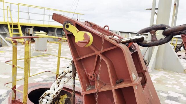 ship lift the anchor chain. windlass working