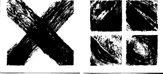 Black ink abstract texture set with crossed bars and patterns for creative design