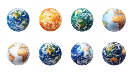 Set of illustrations of an Earth in polygonal style isolated on transparent background