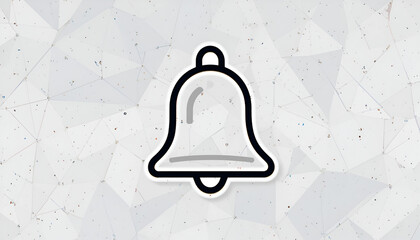 A clean, minimalist icon of a bell with a thick black outline, presented on a light, geometric, and subtly textured background