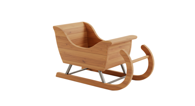 Rustic Wooden Sleigh with Curved Runners, Christmas Decoration, Isolated on Transparent Background