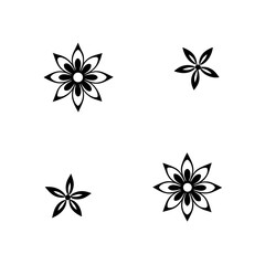 Four floral designs in black and white arrangement on transparent background