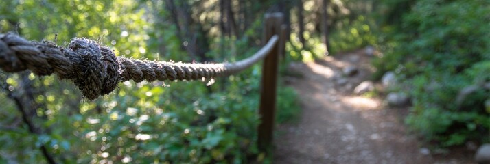 Nature Trail With Rope Handrail Guiding Hikers Through Lush Greenery in a Serene Forest Setting During Daylight Hours