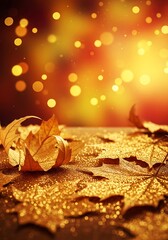 Golden autumn leaves with shimmering sparkle, creating a warm and inviting fall scene.