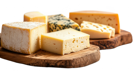 Set of wooden boards with home made cheese isolated on transparent background