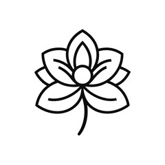 Fototapeta premium Outline drawing of a lotus flower with a stem line on transparent background
