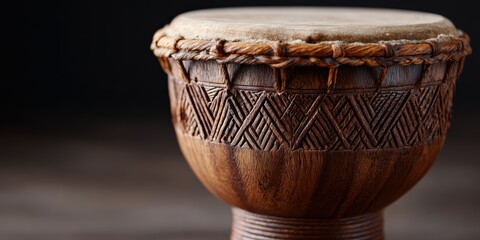 instrument photography, studio expertly captures the natural textures, warm tones, and cultural authenticity of a handcrafted djembe drum