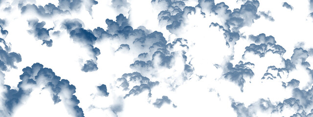 White background with fluffy blue clouds creating dreamy serene atmosphere