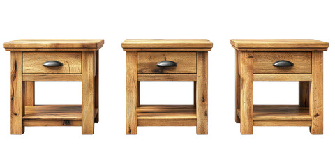 Set of wooden nightstands isolated on transparent background
