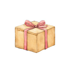 Obraz premium Illustration of a gift box with pink ribbon, cut out